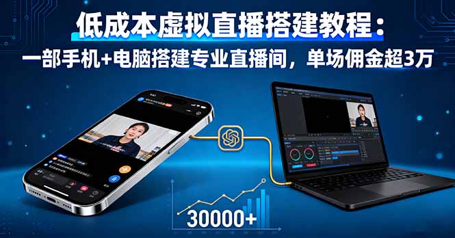低成本虚拟直播搭建教程：一部手机+电脑搭建专业直播间，单场佣金超3万-Ai创业网