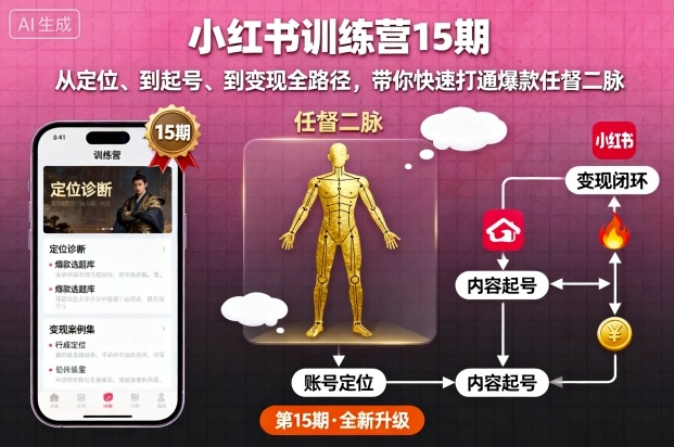 小红书训练营15期，从定位、到起号、到变现全路径，带你快速打通爆款任督二脉-Ai创业网