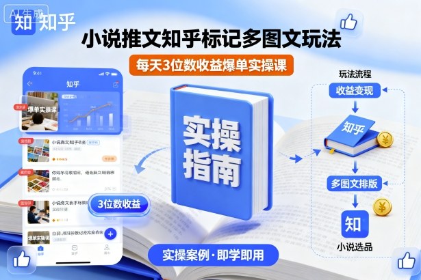 小说推文知乎标记多图文玩法，每天3位数收益爆单实操课-Ai创业网
