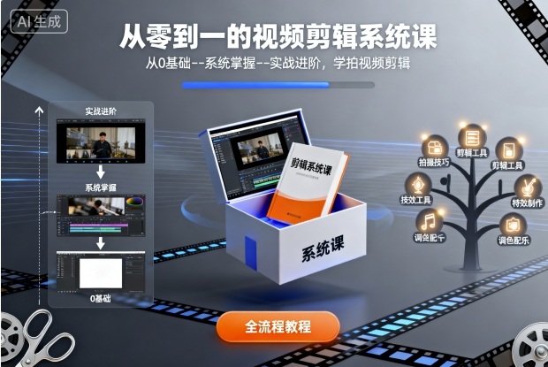 从零到一的视频剪辑系统课，从0基础–系统掌握–实战进阶，学拍视频剪辑-Ai创业网