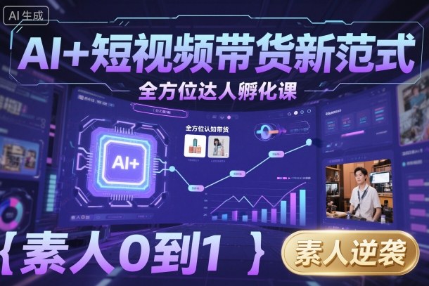 AI+短视频带货新范式全方位达人孵化课，素人也可以从0到1，全方位认知短视频带货-Ai创业网