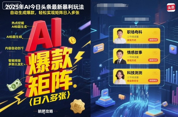 2025年AI今日头条最新暴利玩法，自动生成爆款，轻松实现矩阵日入多张-Ai创业网