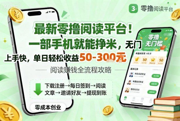 最新零撸阅读平台！一部手机就能挣米，无门槛上手快，单日轻松收益50-3张【揭秘】-Ai创业网