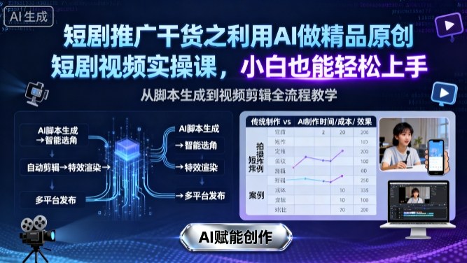 短剧推广干货之利用AI做精品原创短剧视频实操课，小白也能轻松上手-Ai创业网