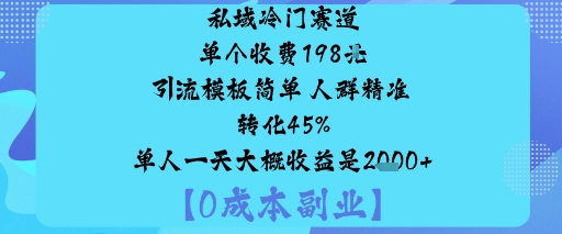 私域冷门赛道:单个收费198米引流模板简单人群精准转化45%单人一天大概收益是1k+-Ai创业网