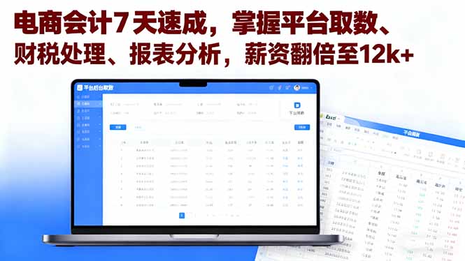 电商会计7天速成，掌握平台取数、财税处理、报表分析，薪资翻倍至12k+-Ai创业网
