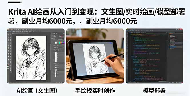 Krita AI绘画从入门到变现：文生图/实时绘画/模型部署，副业月均6000元-Ai创业网