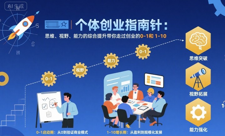 个体创业指南针，思维、视野、能力的综合提升带你走过创业的0-1和1-10【音频】-Ai创业网