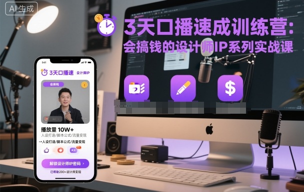 3天口播速成训练营，会搞钱的设计师IP系列实战课-Ai创业网