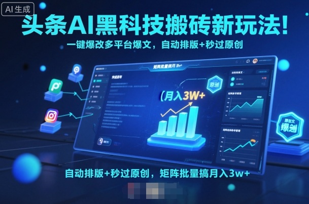 头条AI黑科技搬砖新玩法！一键爆改多平台爆文，自动排版+秒过原创，矩阵批量搞月入3w+【揭秘】-Ai创业网