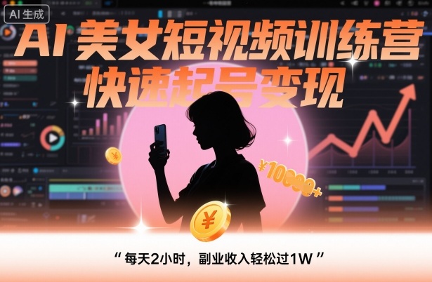AI美女短视频训练营，快速起号变现，每天2小时，副业收入轻松过1W-Ai创业网