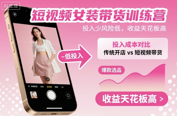 短视频女装带货训练营，投入少风险低，收益天花板高-Ai创业网