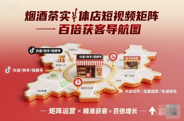 烟酒茶实体店短视频矩阵百倍获客导航图-Ai创业网