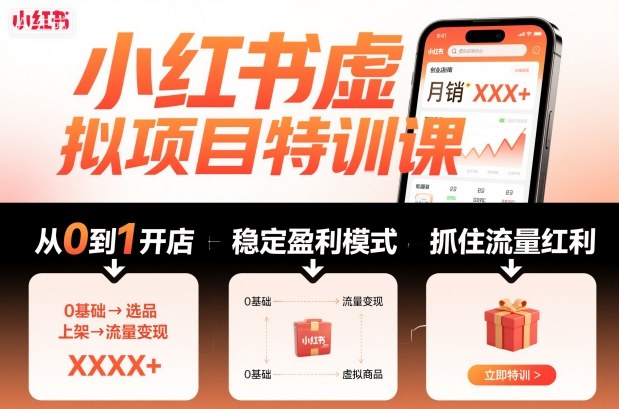 小红书虚拟项目特训课，帮你从0到1打造稳定盈利的店铺，抓住流量红利(更新9月)-Ai创业网