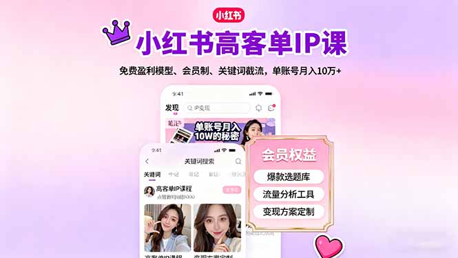 小红书高客单IP课，免费盈利模型、会员制、关键词截流，单账号月入10万+-Ai创业网