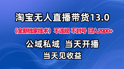 淘宝无人直播13.0，公域私域技术，不封号，不违规布局下半年旺季赛道，日入1K+(独家技术)【揭秘】-Ai创业网