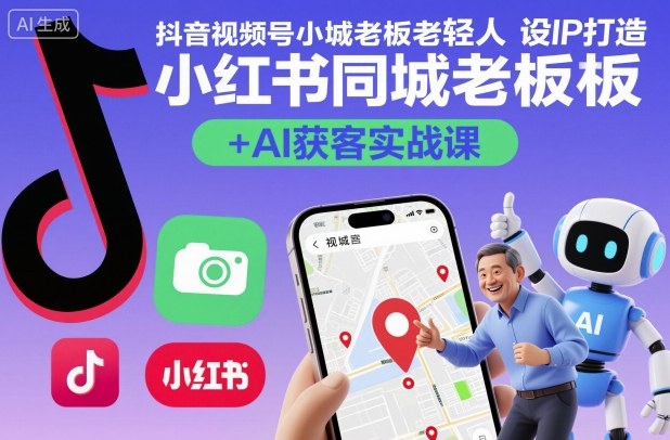 抖音视频号小红书同城老板轻人设IP打造+AI获客实战课，人设打造-算法拆解-拍摄剪辑-内容运营-AI创作-Ai创业网