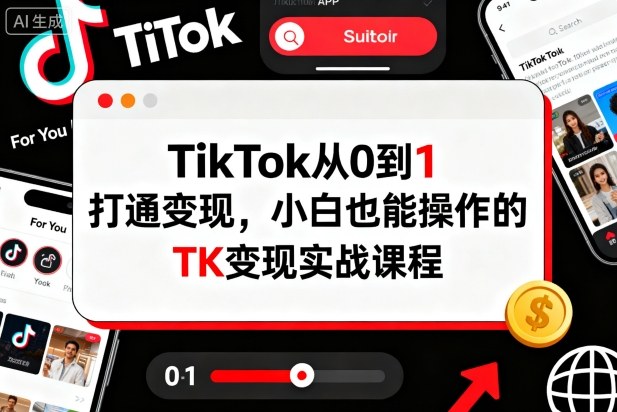 TikTok从0到1打通变现，小白也能操作的TK变现实战课程-Ai创业网