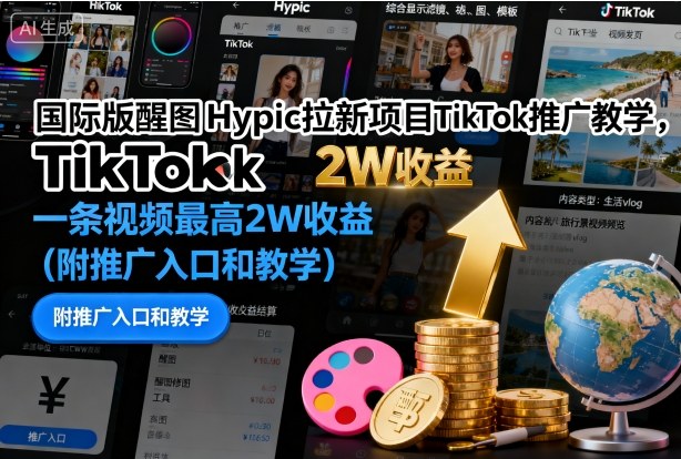 国际版醒图Hypic拉新项目TikTok推广教学，一条视频最高2W收益(附推广入口和教学)-Ai创业网