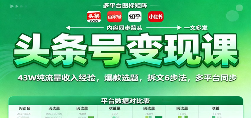 头条号变现课：43W纯流量收入经验，爆款选题，拆文6步法，多平台同步-Ai创业网