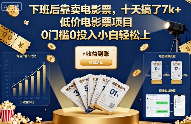 下班后靠卖电影票，十天搞了7k+，低价电影票项目，0门槛0投入小白轻松上手【揭秘】-Ai创业网