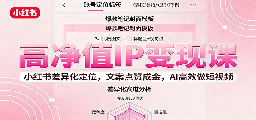 高净值IP变现课：小红书差异化定位，文案点赞成金， AI高效做短视频-Ai创业网