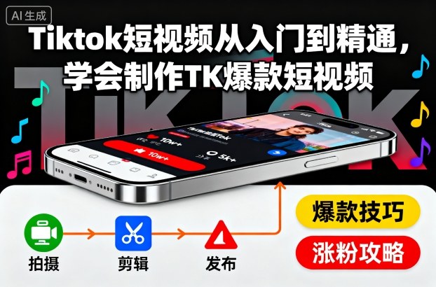 Tiktok短视频从入门到精通，学会制作TK爆款短视频-Ai创业网