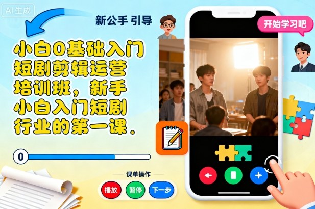 小白0基础入门短剧剪辑运营培训班，新手小白入门短剧行业的第一课-Ai创业网