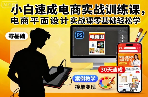 小白速成电商实战训练课，电商平面设计实战课零基础轻松学-Ai创业网