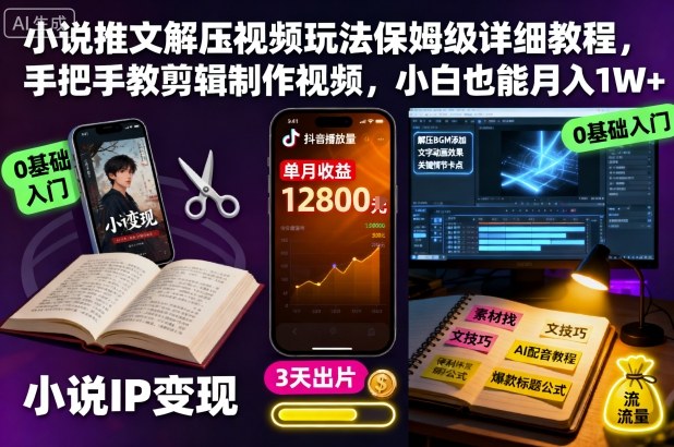 小说推文解压视频玩法保姆级详细教程，手把手教剪辑制作视频，小白也能月入1W+-Ai创业网