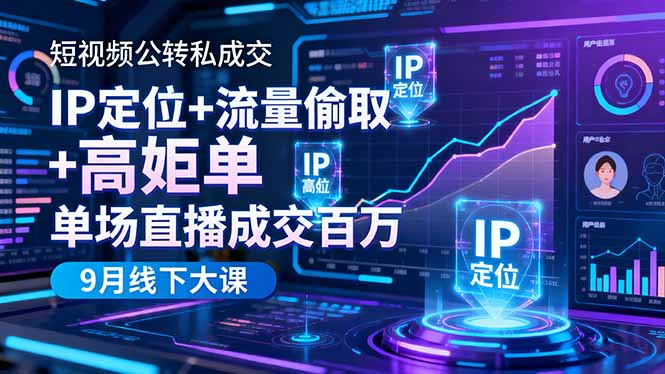 短视频公转私成交9月线下大课，IP定位+流量偷取+高客单，单场直播成交百万-Ai创业网