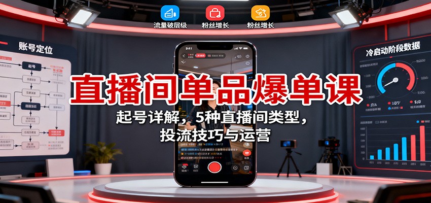 直播间单品爆单课：起号详解，5种直播间类型，投流技巧与运营-Ai创业网