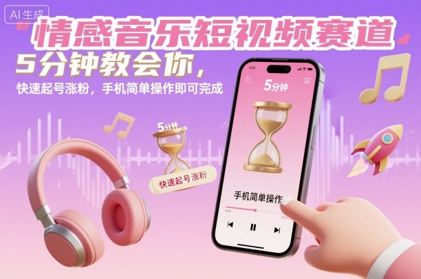 情感音乐短视频赛道，5分钟教会你，快速起号涨粉，手机简单操作即可完成-Ai创业网