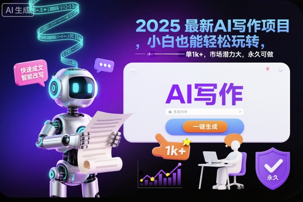 2025最新AI写作项目，小白也能轻松玩转，一单1k+，市场潜力大，永久可做-Ai创业网
