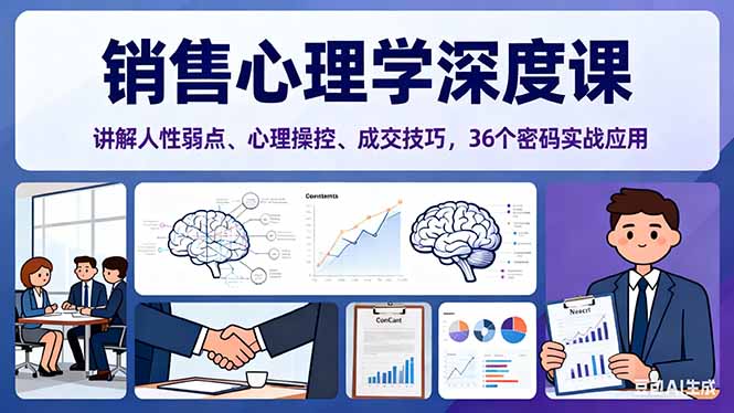 销售心理学深度课，讲解人性弱点、心理操控、成交技巧，36个密码实战应用-Ai创业网