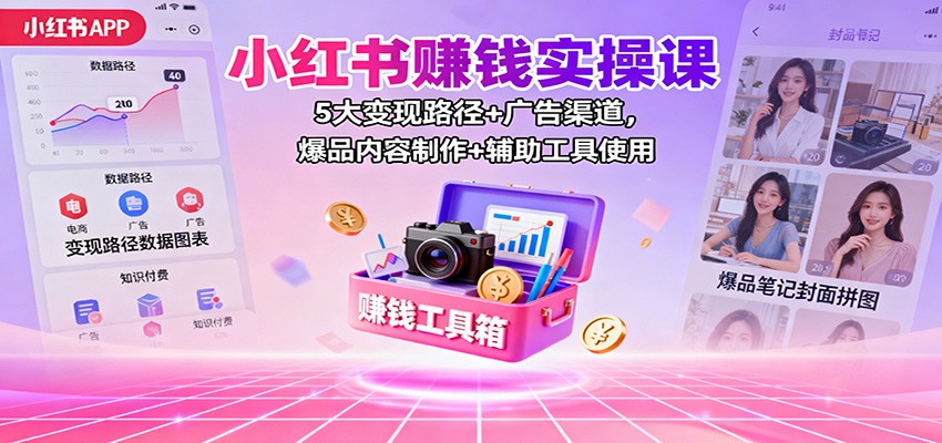 小红书赚钱实操课：5大变现路径+广告渠道，爆品内容制作+辅助工具使用-Ai创业网