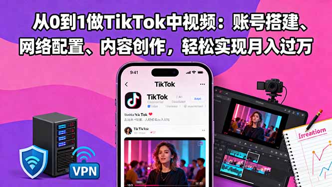 从0到1做TikTok中视频：账号搭建、网络配置、内容创作，轻松实现月入过万-Ai创业网