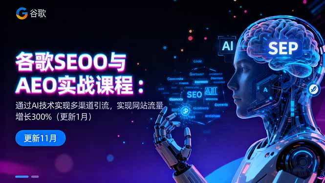 谷歌SEO与AEO实战课程：通过AI技术实现多渠道引流，实现网站流量增长300%-Ai创业网