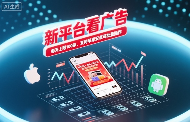 新平台看广告，养好机一条0.3到5米，每天上限100条，支持苹果安卓可批量操作-Ai创业网