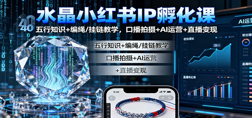 水晶小红书IP孵化课：五行知识+编绳/挂链教学，口播拍摄+AI运营+直播变现-Ai创业网
