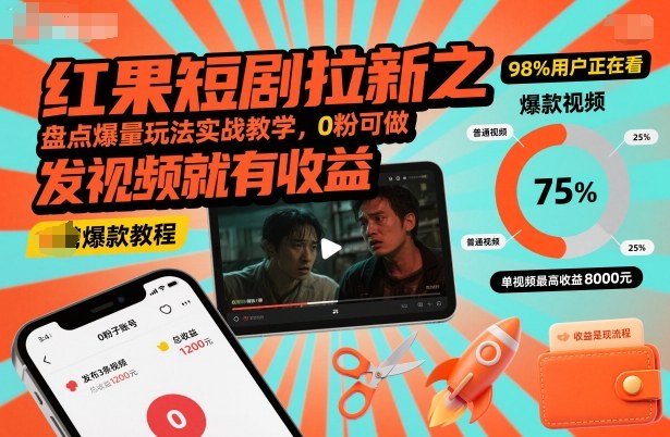 红果短剧拉新之盘点爆量玩法实战教学，0粉可做，发视频就有收益-Ai创业网