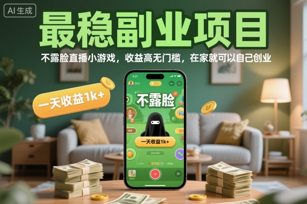 最稳副业项目，不露脸直播小游戏，收益高无门槛，一天收益1k+，在家就可以自己创业【揭秘】-Ai创业网