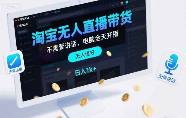 淘宝无人直播带货，不需要出镜，不需要讲话，电脑全天开播，轻松上手，日入1k+【揭秘】-Ai创业网