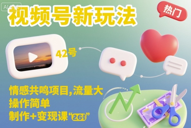 视频号新玩法，情感共鸣项目，流量大，操作简单，制作+变现课-Ai创业网