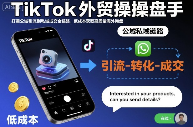 TikTok外贸操盘手，打通公域引流到私域成交全链路，低成本获取高质量海外询盘-Ai创业网