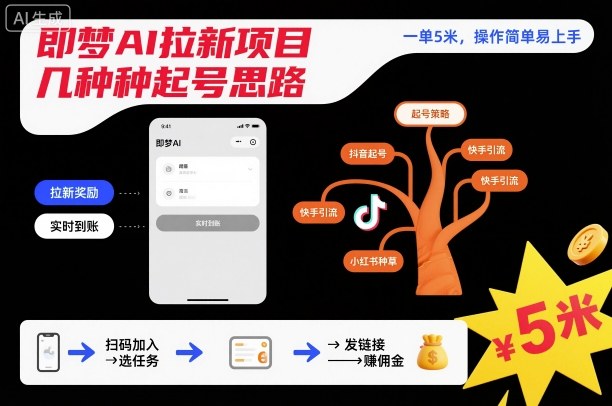 即梦AI拉新项目几种起号思路，一单5米，操作简单易上手-Ai创业网