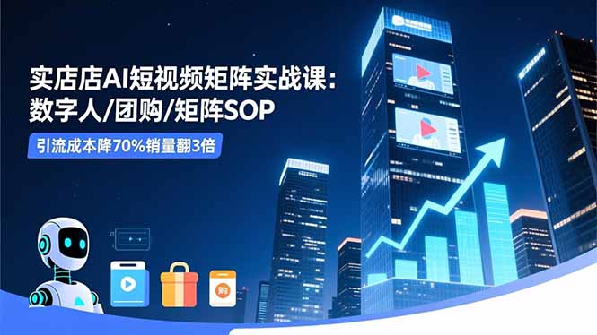 实体店AI短视频矩阵实战课：数字人/团购/矩阵SOP，引流成本降70%销量翻3倍-Ai创业网