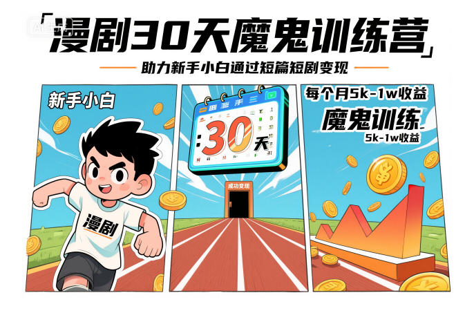 漫剧30天魔鬼训练营，助力新手小白通过短篇短剧变现，每个月5k-1w收益-Ai创业网