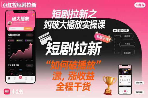 短剧拉新之小红书如何破大播放实操课，如何破播放，涨收益，全程干货-Ai创业网