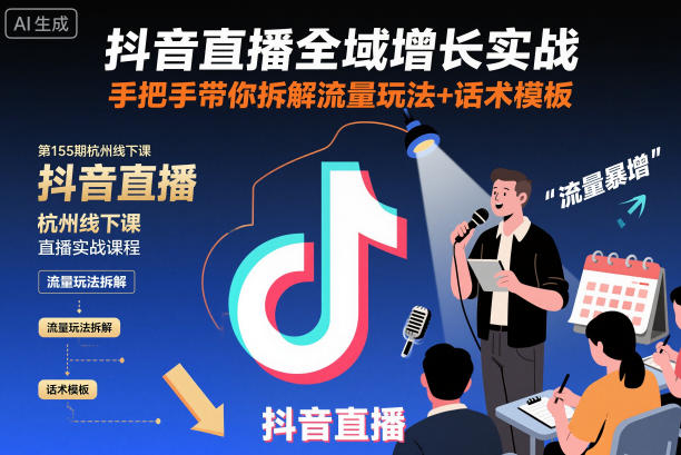 抖音直播全域增长实战第155期杭州线下课，手把手带你拆解流量玩法+话术模板-Ai创业网